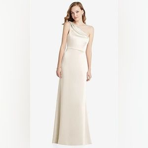 SHIRRED ONE-SHOULDER SATIN TRUMPET DRESS - IVORY